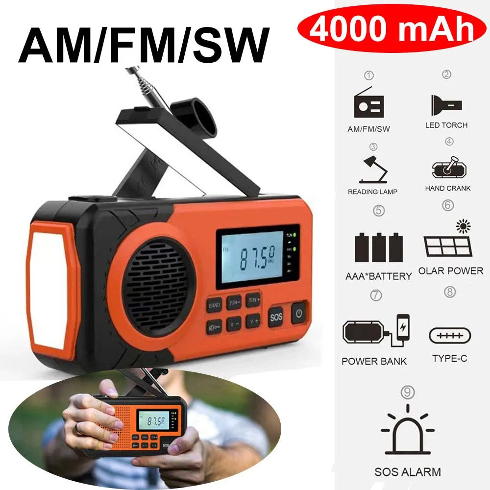 4000mAh Solar Emergency Radio Charger
